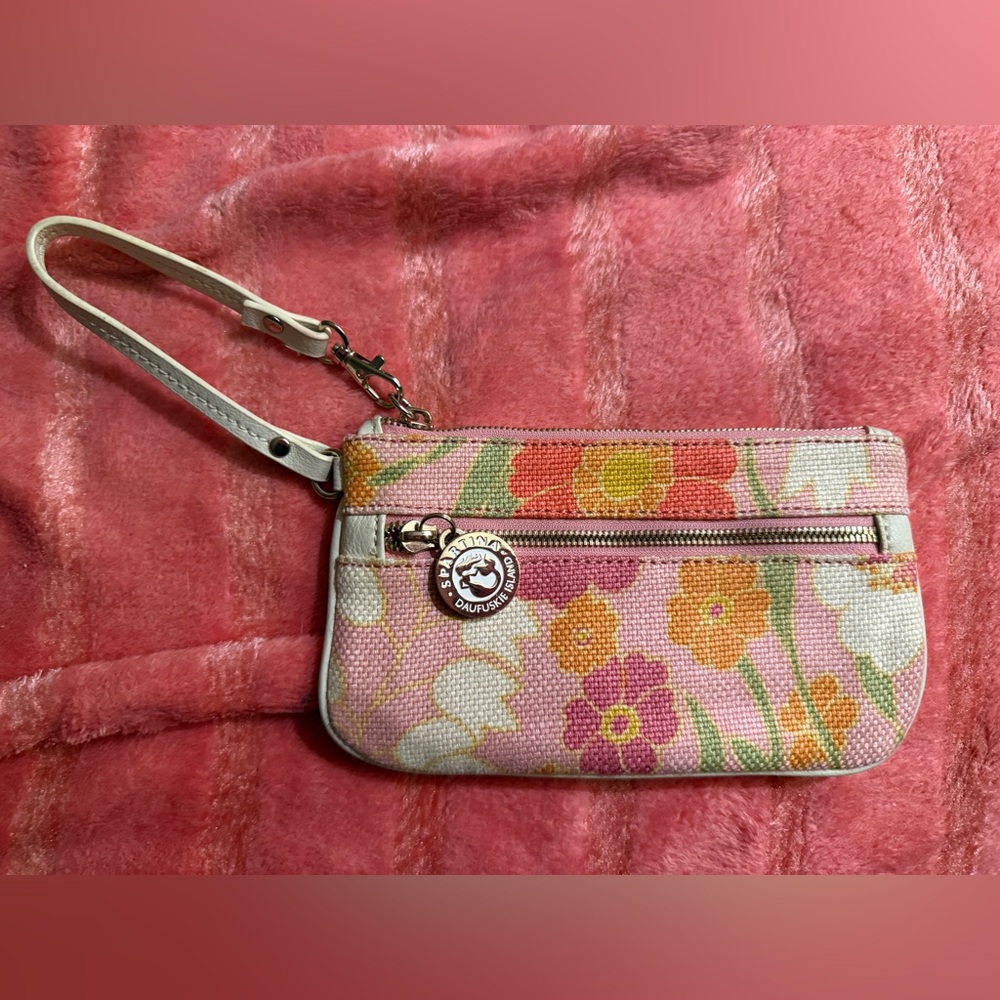 Spartina Pink Floral Wristlet Leather Strap